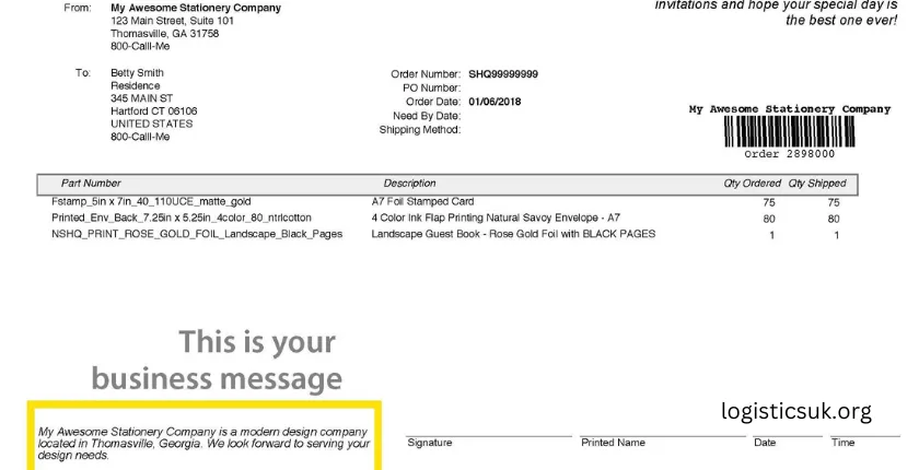 custom packing slip message template