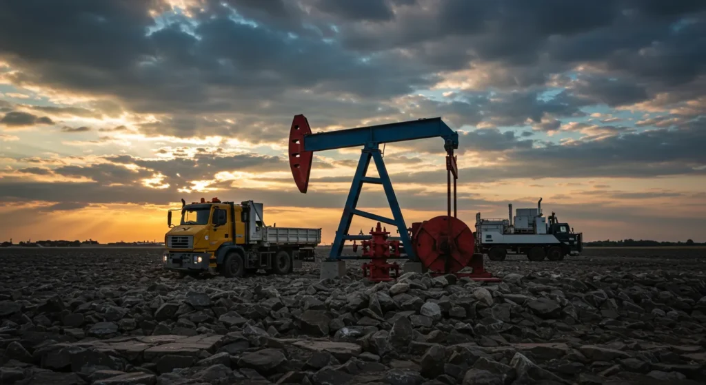 Oil pumpjack operating during sunset - What Is conventional oil