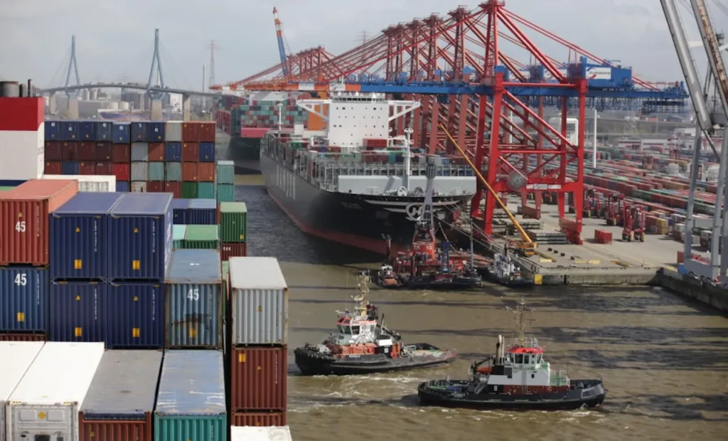 Ballard shipyard with training rigs and stacked shipping containers