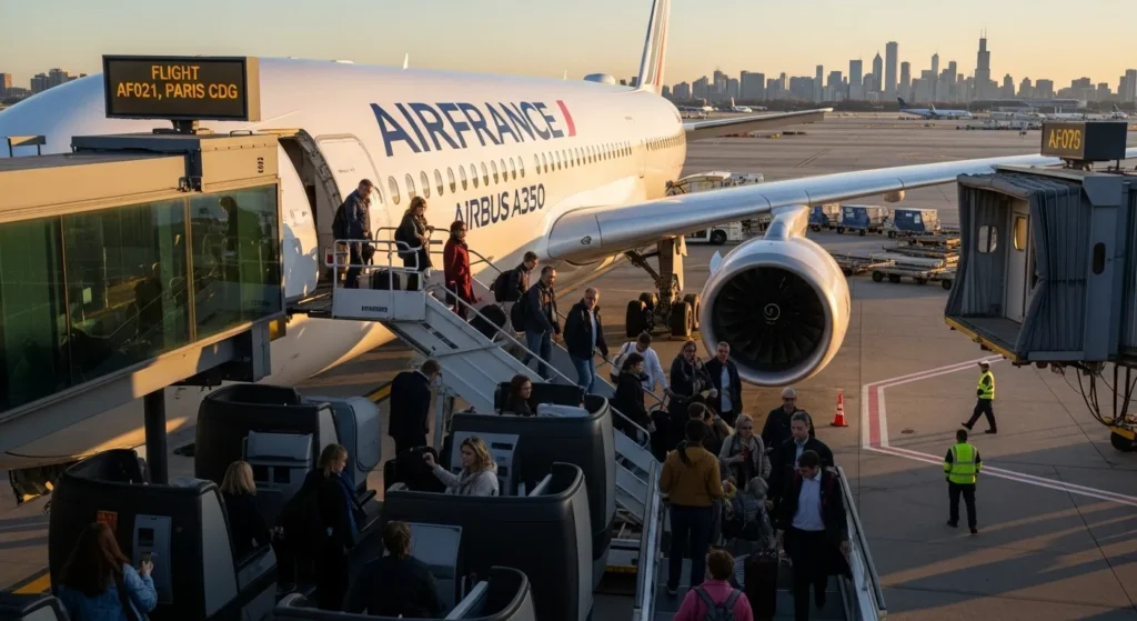 air france a350 chicago flight return