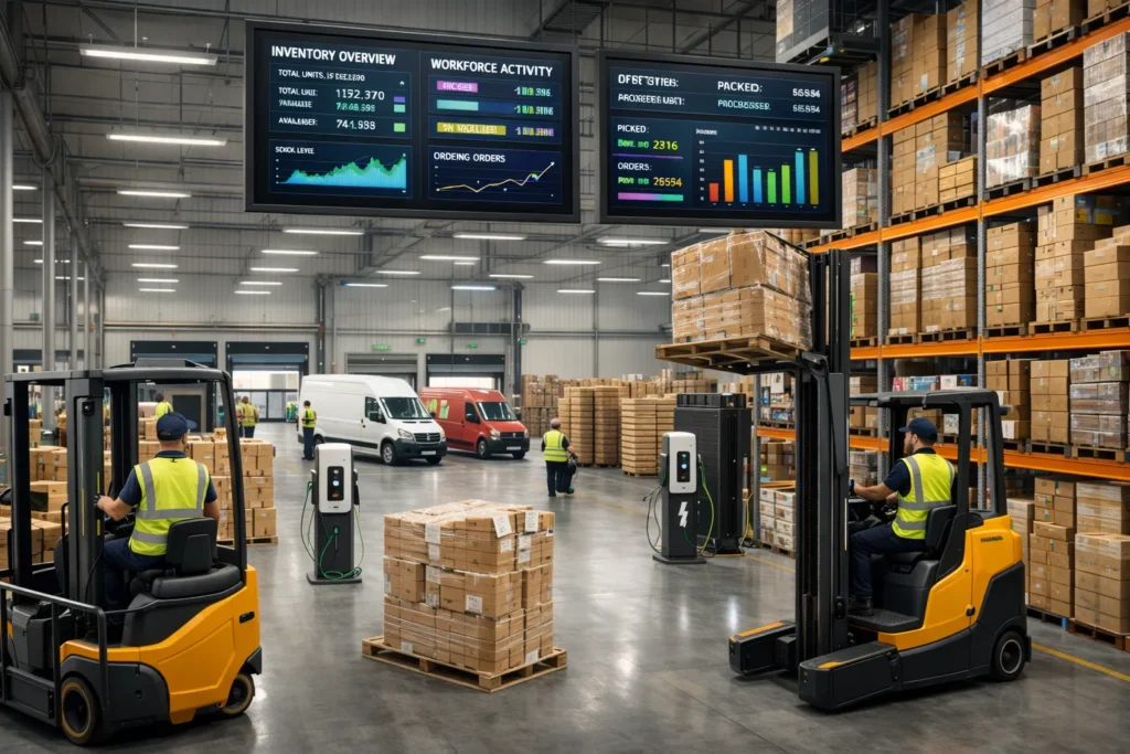 Operational challenges and sustainability solutions within modern UK Warehousing and Distribution warehouses.