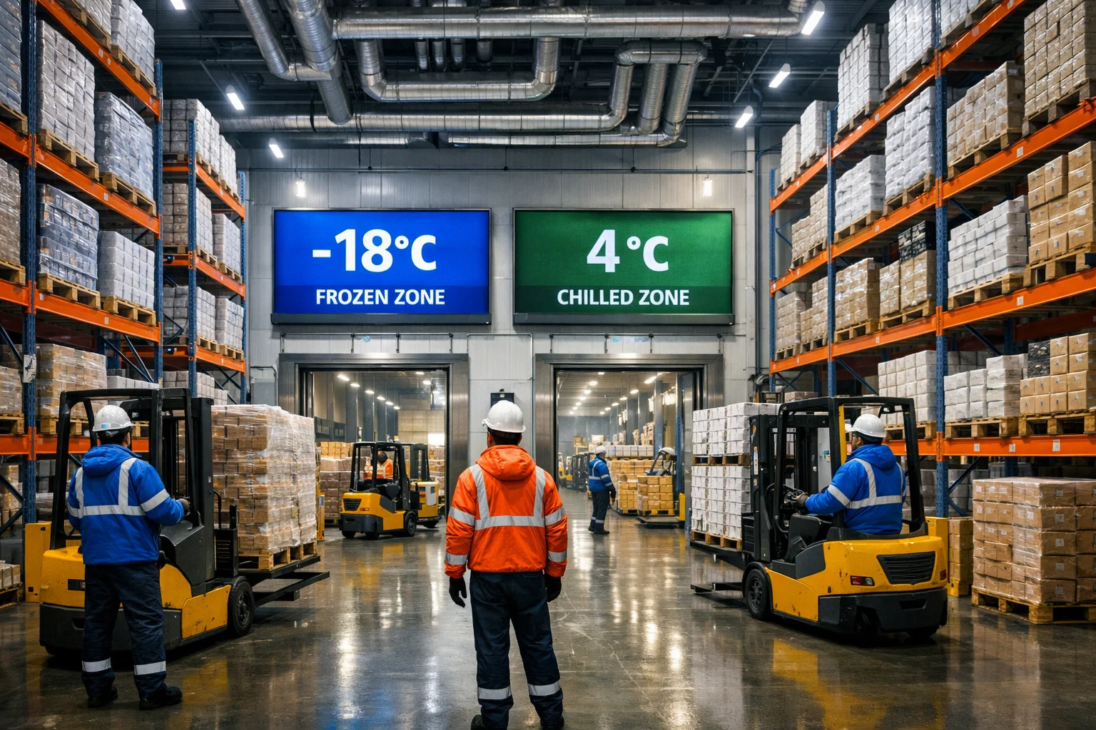 Cold Storage Warehousing UK facility storing food and pharmaceutical products in temperature-controlled distribution centre.