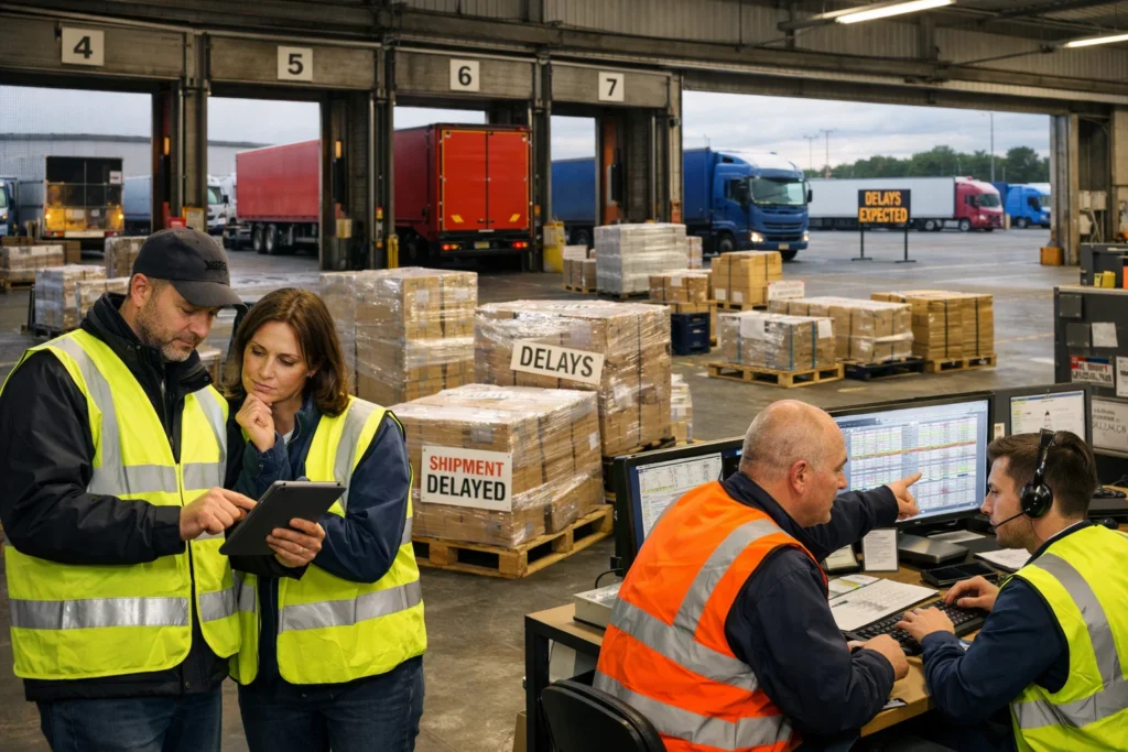 Operational delays in warehouses caused by the UK HGV Driver Shortage impacting logistics companies.