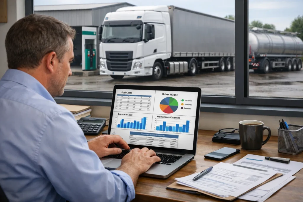 Fleet cost analysis including fuel and driver expenses in UK Transport and Haulage Operations.