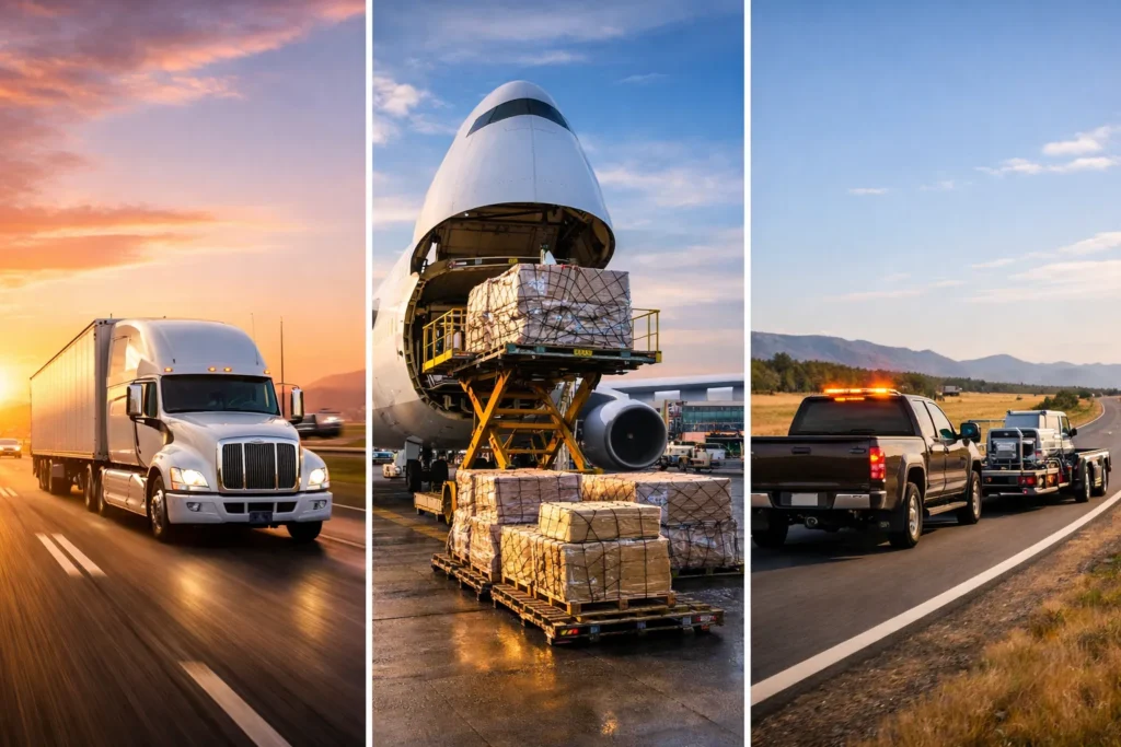 Expedited Freight and Logistics transport methods including dedicated trucks, air freight, and hot shot trucking.