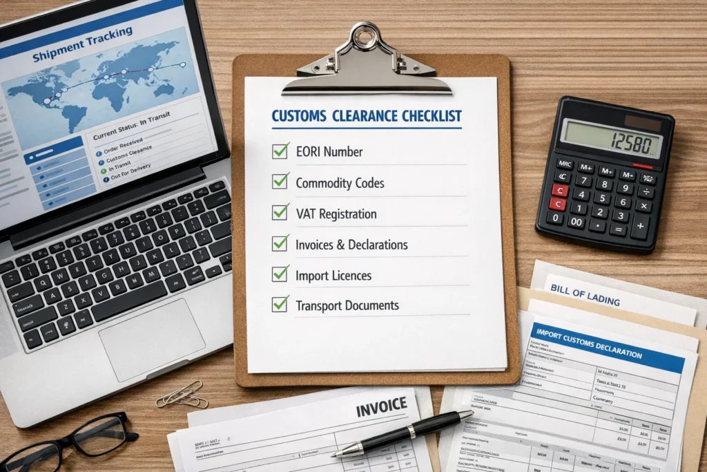 UK Customs Clearance Checklist for Small Importers showing a step by step import checklist with documents and customs requirements.