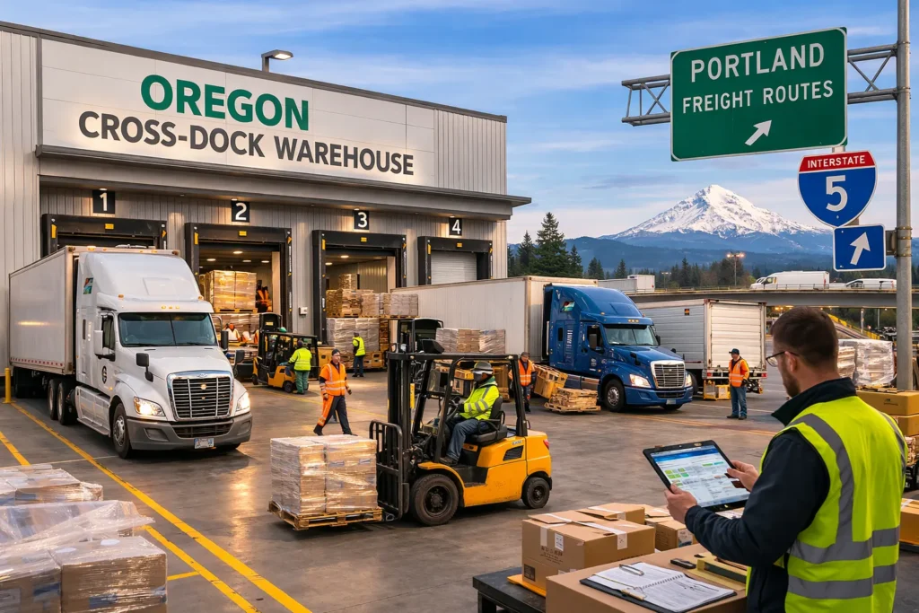 northwest freight warehouse cross dock and cold storage facility showing trucks, dock doors and freight handling